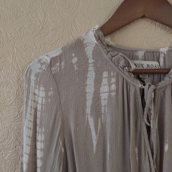 Knox Rose taupe tie dye women's wrap front casual rayon blouse size XS - Picture 2 of 9